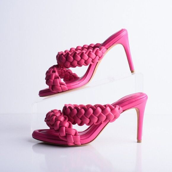 Alexandre Birman Womens Francis Braided Leather Mules Heels Pink EU 37 US 6 Rosa - Picture 5 of 9